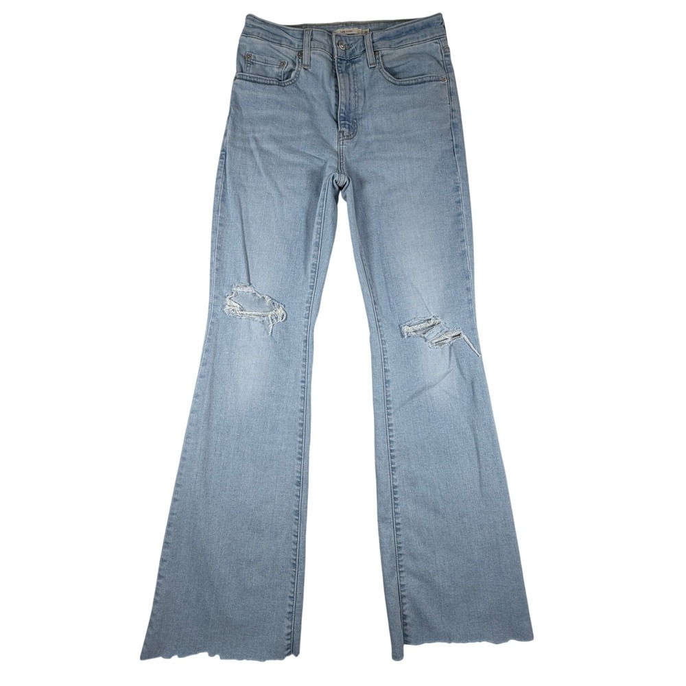 Levis Premium BIG E 726 Flare Jeans Light Wash‎ Distressed Knee Raw Hem 28 x 29